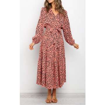 PRETTYGARDEN Womens Long Sleeve Wrap V Neck Ruffle Tiered Floral Maxi Dress Casual Tie Waist Boho Ch...