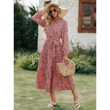 PRETTYGARDEN Womens Long Sleeve Wrap V Neck Ruffle Tiered Floral Maxi Dress Casual Tie Waist Boho Chiffon Flowy Long Dresses(Orange,Large)