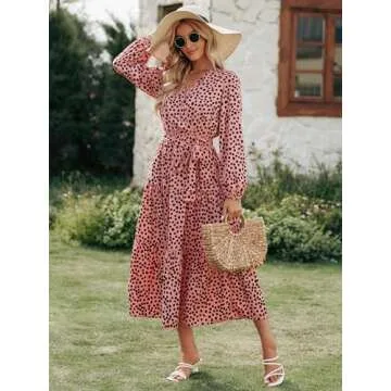 PRETTYGARDEN Womens Long Sleeve Wrap V Neck Ruffle Tiered Floral Maxi Dress Casual Tie Waist Boho Chiffon Flowy Long Dresses(Orange,Large)