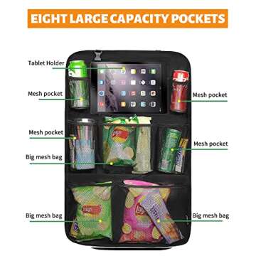YaKuss Car Backseat Organizer,Kick Mats Back Seat Protector with Touch Screen Tablet Holder,9 Storage Pockets, Waterproof Car Back Seat Organizer for Kids, Car Travel Accessories,Black (1.0, 1 Pack)