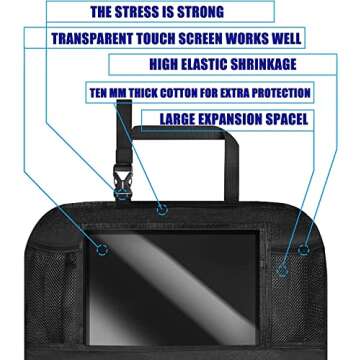 YaKuss Car Backseat Organizer,Kick Mats Back Seat Protector with Touch Screen Tablet Holder,9 Storage Pockets, Waterproof Car Back Seat Organizer for Kids, Car Travel Accessories,Black (1.0, 1 Pack)