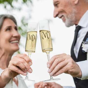 AW BRIDAL Engagement Gifts for Couples Wedding Champagne Flutes set of 2, Crystal Champagne Flutes for Mr and Mrs Wedding Champagne Glasses Wedding Gift Bridal Shower Gift