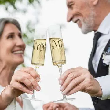 AW BRIDAL Engagement Gifts for Couples Wedding Champagne Flutes set of 2, Crystal Champagne Flutes for Mr and Mrs Wedding Champagne Glasses Wedding Gift Bridal Shower Gift