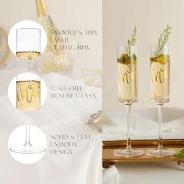 AW BRIDAL Engagement Gifts for Couples Wedding Champagne Flutes set of 2, Crystal Champagne Flutes for Mr and Mrs Wedding Champagne Glasses Wedding Gift Bridal Shower Gift