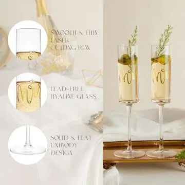AW BRIDAL Engagement Gifts for Couples Wedding Champagne Flutes set of 2, Crystal Champagne Flutes for Mr and Mrs Wedding Champagne Glasses Wedding Gift Bridal Shower Gift