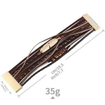 GelConnie Boho Wrap Bracelet for Women Bohemian Feather Bracelets Handmade Jewelry Leather Cuff Brac...