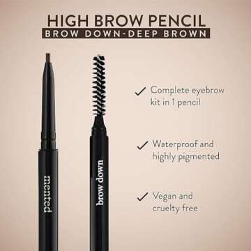 Waterproof Eyebrow Pen with Brush, Brow Pencil & Lash Spoolies for Eyelash Extensions, Eye Brow Pencils for Women, Eyelash Brush & Spoolie Combo, Eyebrow Makeup Tool Set, Brow Down (Deep Brown)