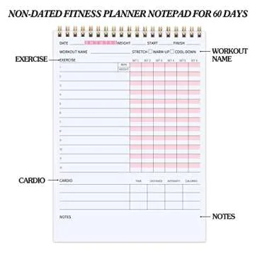 Fitness Journal Workout Planner Notepad For Women & Men Weight Loss,Daily Gym,Exercise Goals,Bodybuilding Progress,Wellness Tracker,6.7 X 9.4 inches, 60 sheets