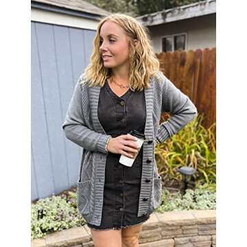 luvamia Womens Cable Knit Sweater Cute Sweaters for Women Fall Oversized Sweaters Cable Knit Cardigan Women Dark Grey Size X-Large Fits Size 16 / Size 18