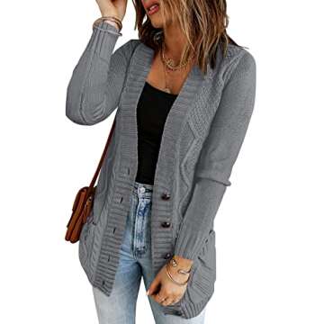 luvamia Womens Cable Knit Sweater Cute Sweaters for Women Fall Oversized Sweaters Cable Knit Cardigan Women Dark Grey Size X-Large Fits Size 16 / Size 18