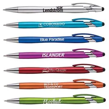 The Beemer Ballpoint Pen w/ Stylus Tip Click action Custom Personalized Black writing ink - Full color Printed Name pens with Your Logo / Text / Message and Personalization - 14 Qty (Green)