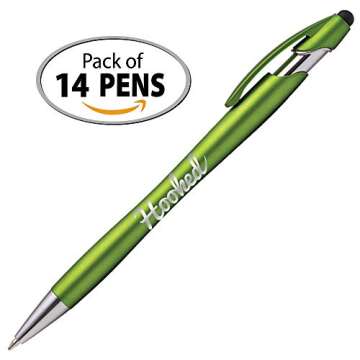 The Beemer Ballpoint Pen w/ Stylus Tip Click action Custom Personalized Black writing ink - Full color Printed Name pens with Your Logo / Text / Message and Personalization - 14 Qty (Green)