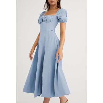 Linsery Puff Sleeve Maxi Dress for Elegant Women