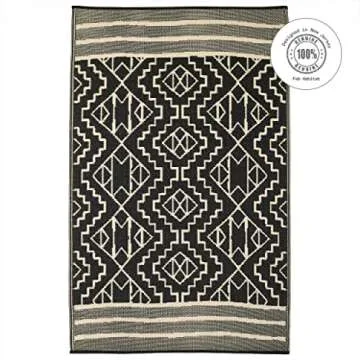 Fab Habitat Outdoor Rug - Waterproof, Fade Resistant, Crease-Free - Premium Recycled Plastic - Tribal Boho Neutral - Patio, Porch, Deck, Balcony - Kilimanjaro - Black - 5 x 8 ft