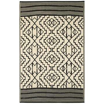 Fab Habitat Outdoor Rug - Waterproof, Fade Resistant, Crease-Free - Premium Recycled Plastic - Tribal Boho Neutral - Patio, Porch, Deck, Balcony - Kilimanjaro - Black - 5 x 8 ft