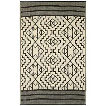 Fab Habitat Outdoor Rug - Waterproof, Fade Resistant, Crease-Free - Premium Recycled Plastic - Tribal Boho Neutral - Patio, Porch, Deck, Balcony - Kilimanjaro - Black - 5 x 8 ft