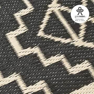 Fab Habitat Outdoor Rug - Waterproof, Fade Resistant, Crease-Free - Premium Recycled Plastic - Tribal Boho Neutral - Patio, Porch, Deck, Balcony - Kilimanjaro - Black - 5 x 8 ft