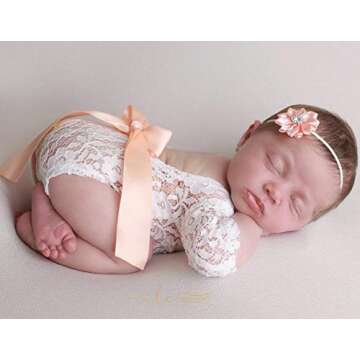 Newborn Photography Props Baby Girl Lace Ribbon Bow Photography Clothing Outfit with Newborn Headban...