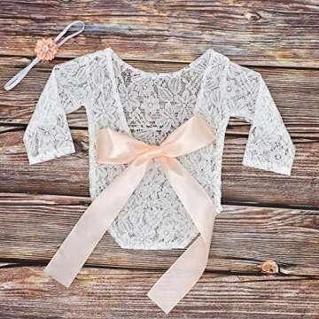 Luxury Newborn Photography Lace Romper with Bow Set