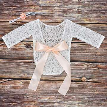 Luxury Newborn Photography Lace Romper with Bow Set