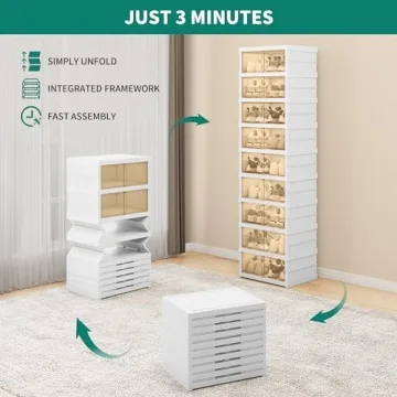 YITAHOME 9 Tiers-18 Pairs Easy Assembly Shoe Organizer Storage Box for Closet, Foldable Shoe Rack with Magnetic Doors, Collapsible Sneaker Cabinet for Entryway, Living Room, Bedroom (White)