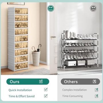 YITAHOME 9 Tiers-18 Pairs Easy Assembly Shoe Organizer Storage Box for Closet, Foldable Shoe Rack with Magnetic Doors, Collapsible Sneaker Cabinet for Entryway, Living Room, Bedroom (White)