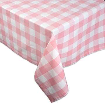 DII Buffalo Check Collection, Classic Farmhouse Tablecloth, Tablecloth, 60x120, Pink & White
