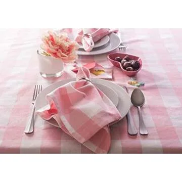 DII Buffalo Check Collection, Classic Farmhouse Tablecloth, Tablecloth, 60x120, Pink & White