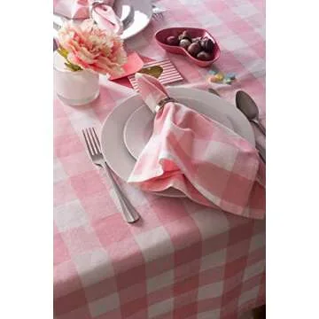 DII Buffalo Check Collection, Classic Farmhouse Tablecloth, Tablecloth, 60x120, Pink & White