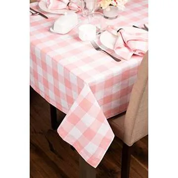 DII Buffalo Check Collection, Classic Farmhouse Tablecloth, Tablecloth, 60x120, Pink & White