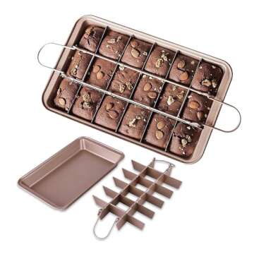 Good Dee's Brownie Pan with Dividers, Non Stick Baking Pan Sets, Carbon Steel Bakeware Tray with Gri...