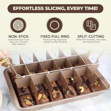 Good Dee's Brownie Pan with Dividers, Non Stick Baking Pan Sets, Carbon Steel Bakeware Tray with Grips for Oven Baking, 18 Pre-Cut Square Molds for Brownies (12'' X 8'' X 2'')