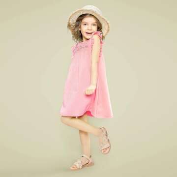 PANDANINJIA Diana Nude Girls Sandals Cute Flower Open Toe Summer Flats Dress Sandals Shoes Toddler/Little Kid/Big Kid (Nude Nubuck, 8 M US Toddler)