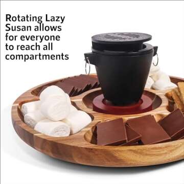 PuPu Platter Mini Hibachi Grill Platter Set - 5 Compartment Bowl Tray 12.6" Diameter with Rotating Lazy Susan - Quality Cast Iron Grill, 3.5" x 3.5" X 4.8", Indoor Mini Smores Maker