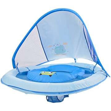SwimWays Baby Spring Float Sun Canopy for Safe Water Fun - Blue Sea Monster