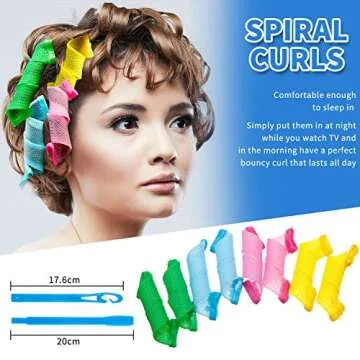 28 Pieces Heatless Curlers No Heat Spiral Curls Hair Curlers Styling Kit with 2 Pieces Styling Hooks for Most Kinds of Hairstyles (Assorted Color, 15 cm)