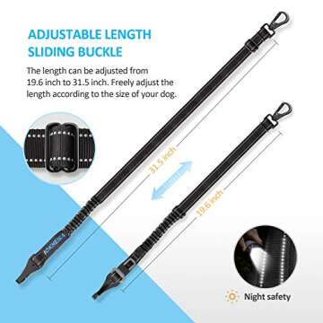 Dog Seat Belt 3-in-1 Car Harness for Dogs Adjustable Safety Seatbelt for Car Durable Nylon Reflective Bungee Fabric Tether with Clip Hook Latch & Buckle, Swivel Zinc Alloy Carabiner (Black)