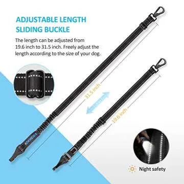 Dog Seat Belt 3-in-1 Car Harness for Dogs Adjustable Safety Seatbelt for Car Durable Nylon Reflective Bungee Fabric Tether with Clip Hook Latch & Buckle, Swivel Zinc Alloy Carabiner (Black)