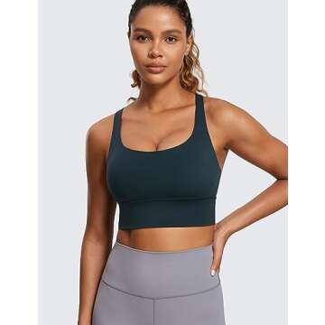 CRZ YOGA Women's Strappy Longline Sports Bra - Medium Impact Criss Cross Yoga Padded Workout Crop To...