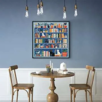 LORKAKO Cat Puzzles for Adults 1000 Pieces, Kitty Cat Bookshelf Puzzle Plant, Flower Kitten Jigsaw Puzzle, Book Challenging Jigsaw Puzzle Botanical