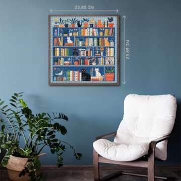 LORKAKO Cat Puzzles for Adults 1000 Pieces, Kitty Cat Bookshelf Puzzle Plant, Flower Kitten Jigsaw Puzzle, Book Challenging Jigsaw Puzzle Botanical