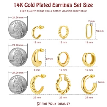 IDJEOABL Gold Earring Set - 14K Non Tarnish Jewelry