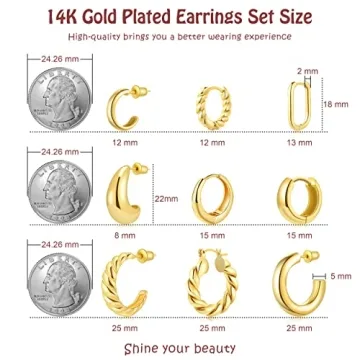 IDJEOABL Gold Earring Set - 14K Non Tarnish Jewelry