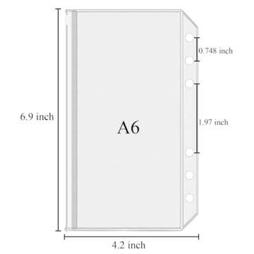 Antner 12pcs A6 Size Binder Pockets 6 Holes Budget Cash Envelopes for Budgeting, Clear Zipper Folder...