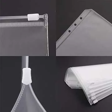 Antner 12pcs A6 Size Binder Pockets 6 Holes Budget Cash Envelopes for Budgeting, Clear Zipper Folders Loose Leaf Bags for A6 6-Ring Budget Binder, Waterproof PVC Document Pouch Filing Bags