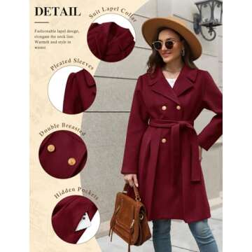 HEEKPEK Women’s Wool Blend Trench Coat Slim Double Breasted Notch Lapel Pea Coat Thick A Line Jacket with Pockets(S-XXL)