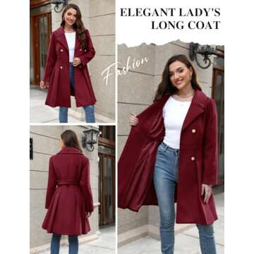 HEEKPEK Women’s Wool Blend Trench Coat Slim Double Breasted Notch Lapel Pea Coat Thick A Line Jacket with Pockets(S-XXL)