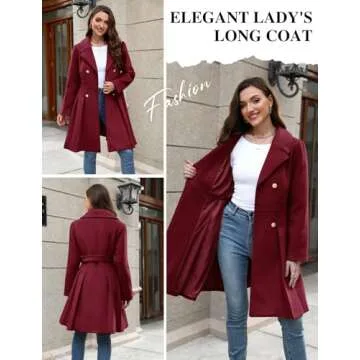 HEEKPEK Women’s Wool Blend Trench Coat Slim Double Breasted Notch Lapel Pea Coat Thick A Line Jacket with Pockets(S-XXL)