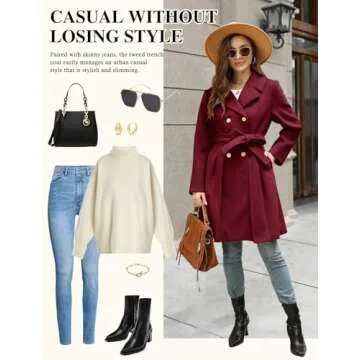 HEEKPEK Women’s Wool Blend Trench Coat Slim Double Breasted Notch Lapel Pea Coat Thick A Line Jacket with Pockets(S-XXL)