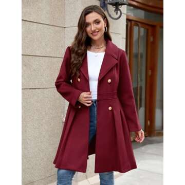 HEEKPEK Women’s Wool Blend Trench Coat Slim Double Breasted Notch Lapel Pea Coat Thick A Line Jacket with Pockets(S-XXL)